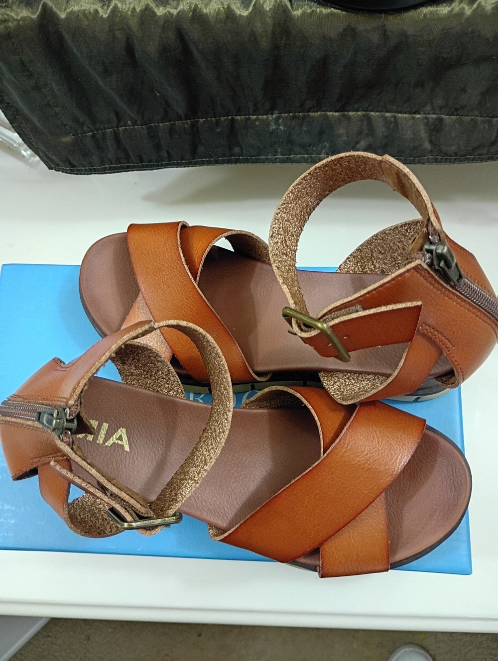 MIA Women's Cognac Crisscross Ankle Strap Sandals - Picture 5 of 8